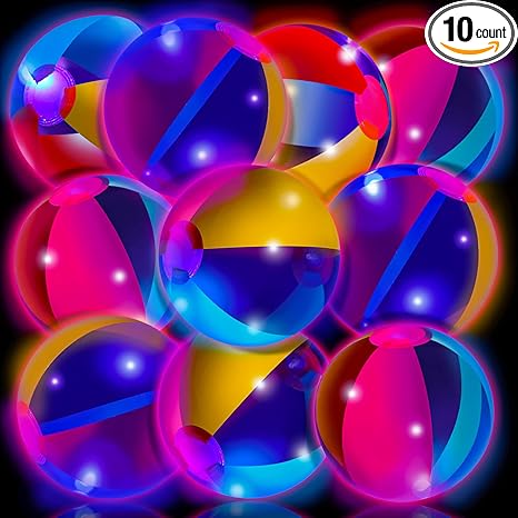 H2GLO Glow in The Dark Beach Balls Inflatable Light up Balls 9 Inch Beach Pool Toy (10 Pcs)