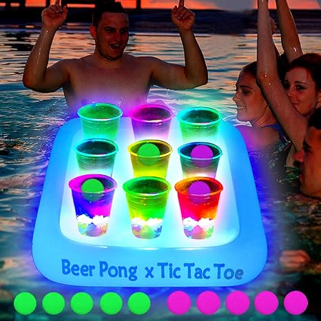 H2GLO Floating Glow Rack – Tic Tac Pong, Baby! Swimming Pool Pong Party Game Drinking Game. (23x23 In)