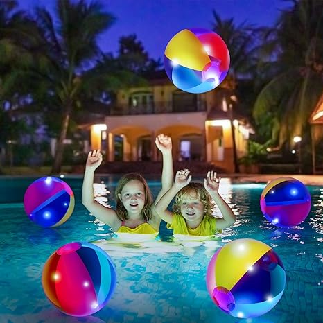 H2GLO Glow in The Dark Beach Balls Inflatable Light up Balls 9 Inch Beach Pool Toy (10 Pcs)