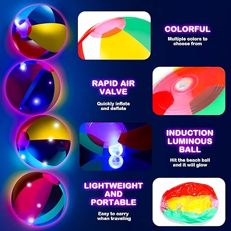 H2GLO Glow in The Dark Beach Balls Inflatable Light up Balls 9 Inch Beach Pool Toy (10 Pcs)