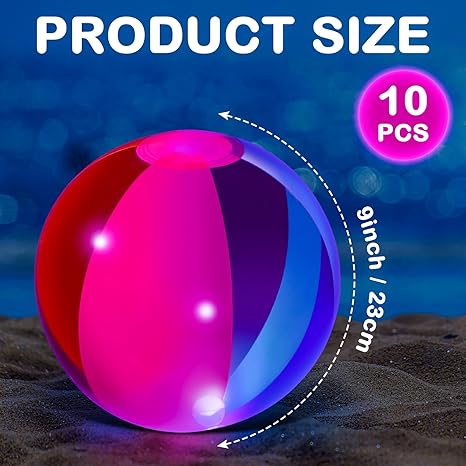 H2GLO Glow in The Dark Beach Balls Inflatable Light up Balls 9 Inch Beach Pool Toy (10 Pcs)