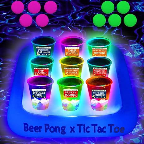 H2GLO Floating Glow Rack – Tic Tac Pong, Baby! Swimming Pool Pong Party Game Drinking Game. (23x23 In)