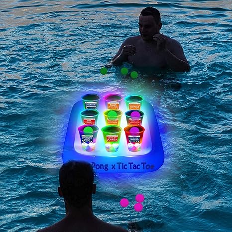 H2GLO Floating Glow Rack – Tic Tac Pong, Baby! Swimming Pool Pong Party Game Drinking Game. (23x23 In)