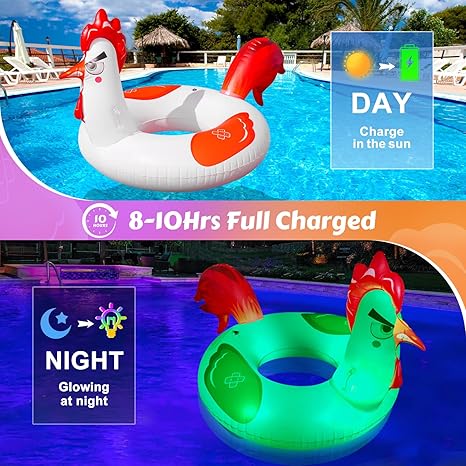 H2GLO Solar Glow Chicken Pool Float – Giant Inflatable Floatie That Lights Up the Party! 🐔