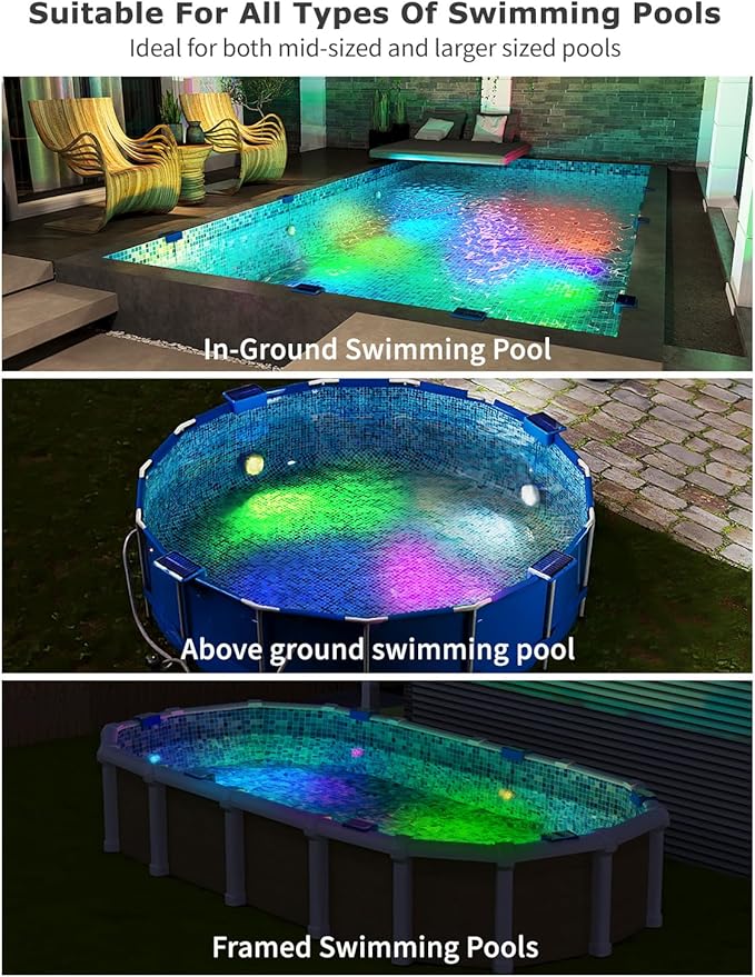 H2GLO Solar Pool Lights, Solar Powered Submersible LED Lights with Remote. 16 Colors (Blue, 2 Pack)