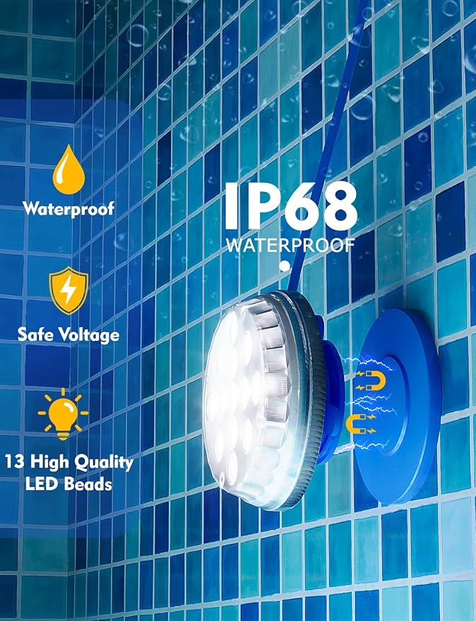 H2GLO Solar Pool Lights, Solar Powered Submersible LED Lights with Remote. 16 Colors (Blue, 2 Pack)