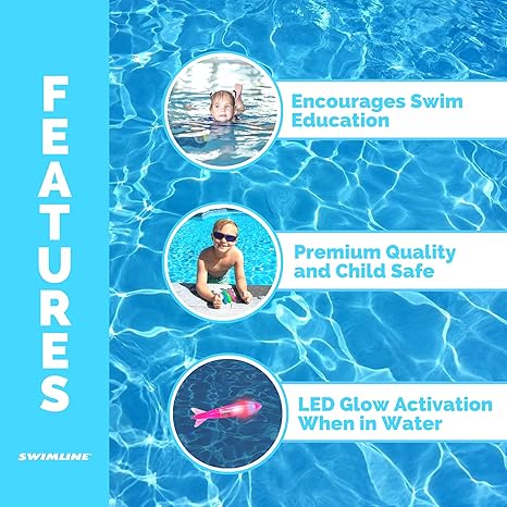 H2GLO Swimline 3-Pack LED Light-Up Torpedo Turbos – Dive, Glow & Catch the Fun! (3-Pack)