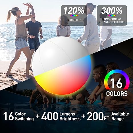 H2GLO Light-Up Beach Balls (5-Pack, 16") – The Glow Game is ON!  Beach vibes just leveled up, Baby!